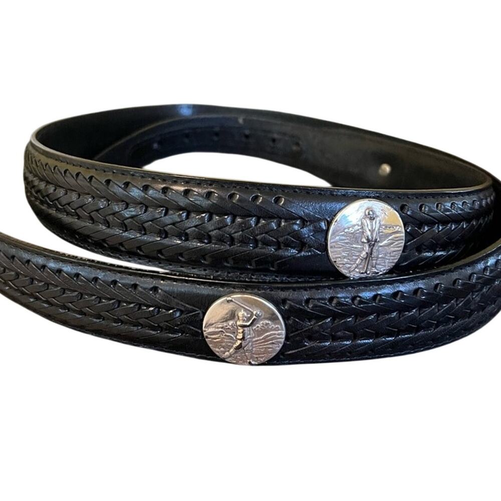 Onyx by Brighton Golf Belt Black & Silver Leather Braided Silver Accents Size 50